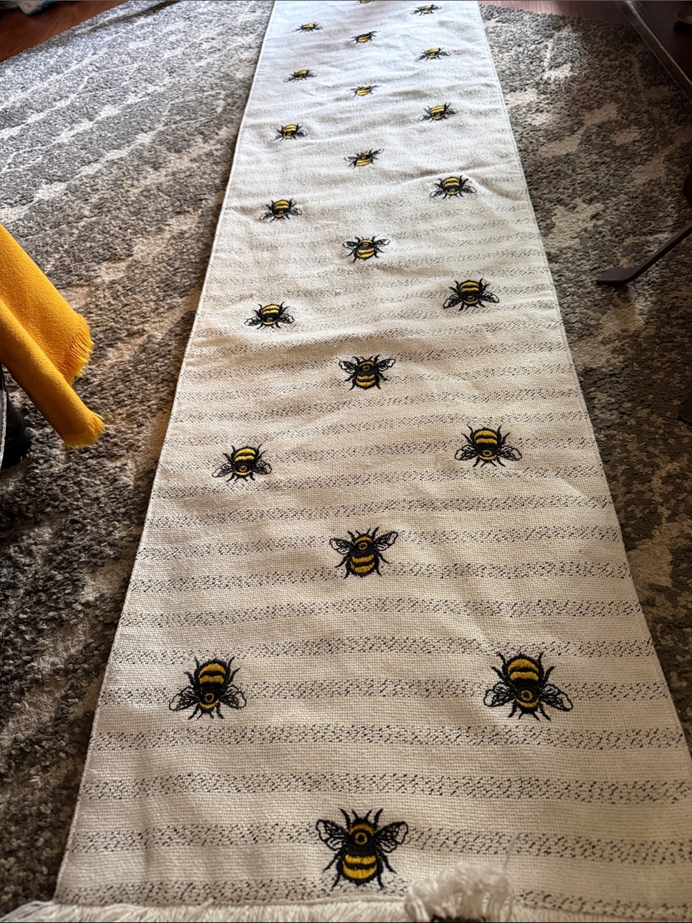 Cream Bee-Embroidered Cotton Table Brenner, or could be used as a wall hanging